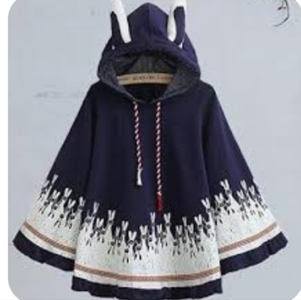 kawaii women's hooded bunny ear cloak‎ cape jacket NWT
